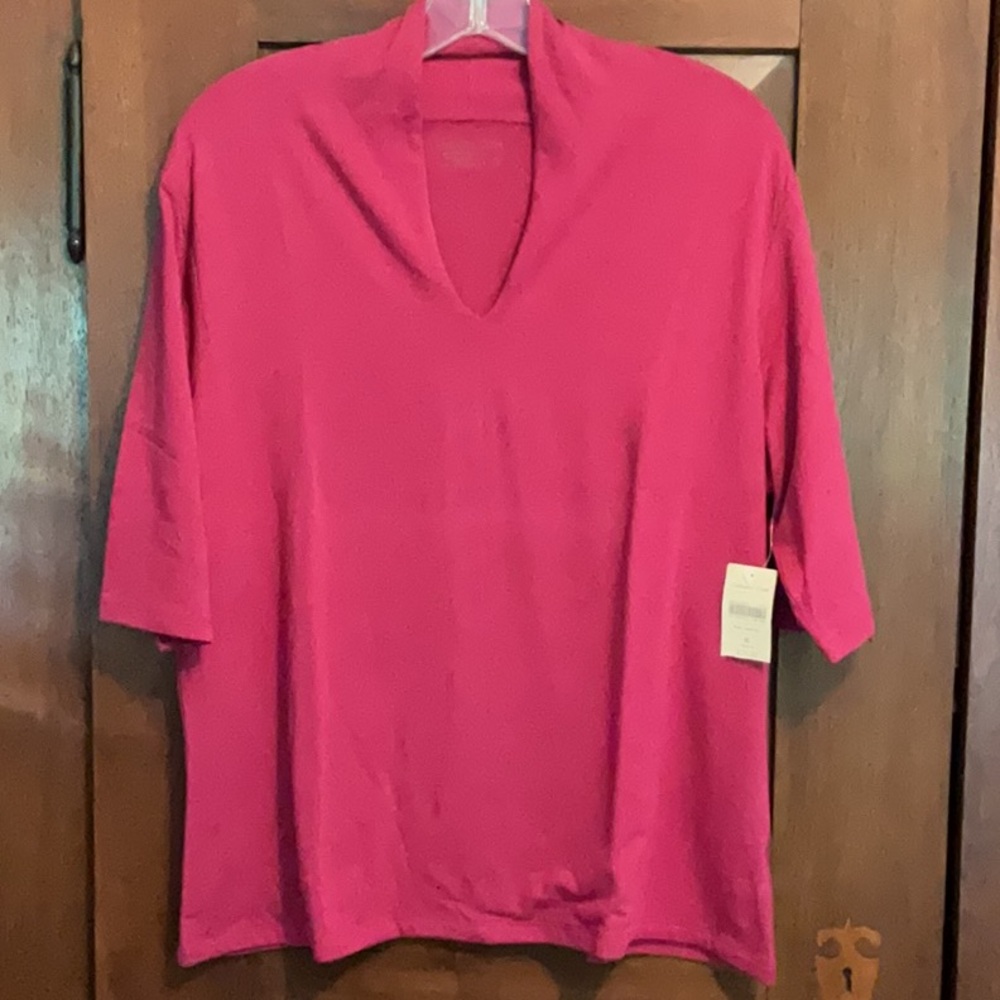 Coldwater Creek Pink 3/4 Sleeve Tunic with Mandarin Collar